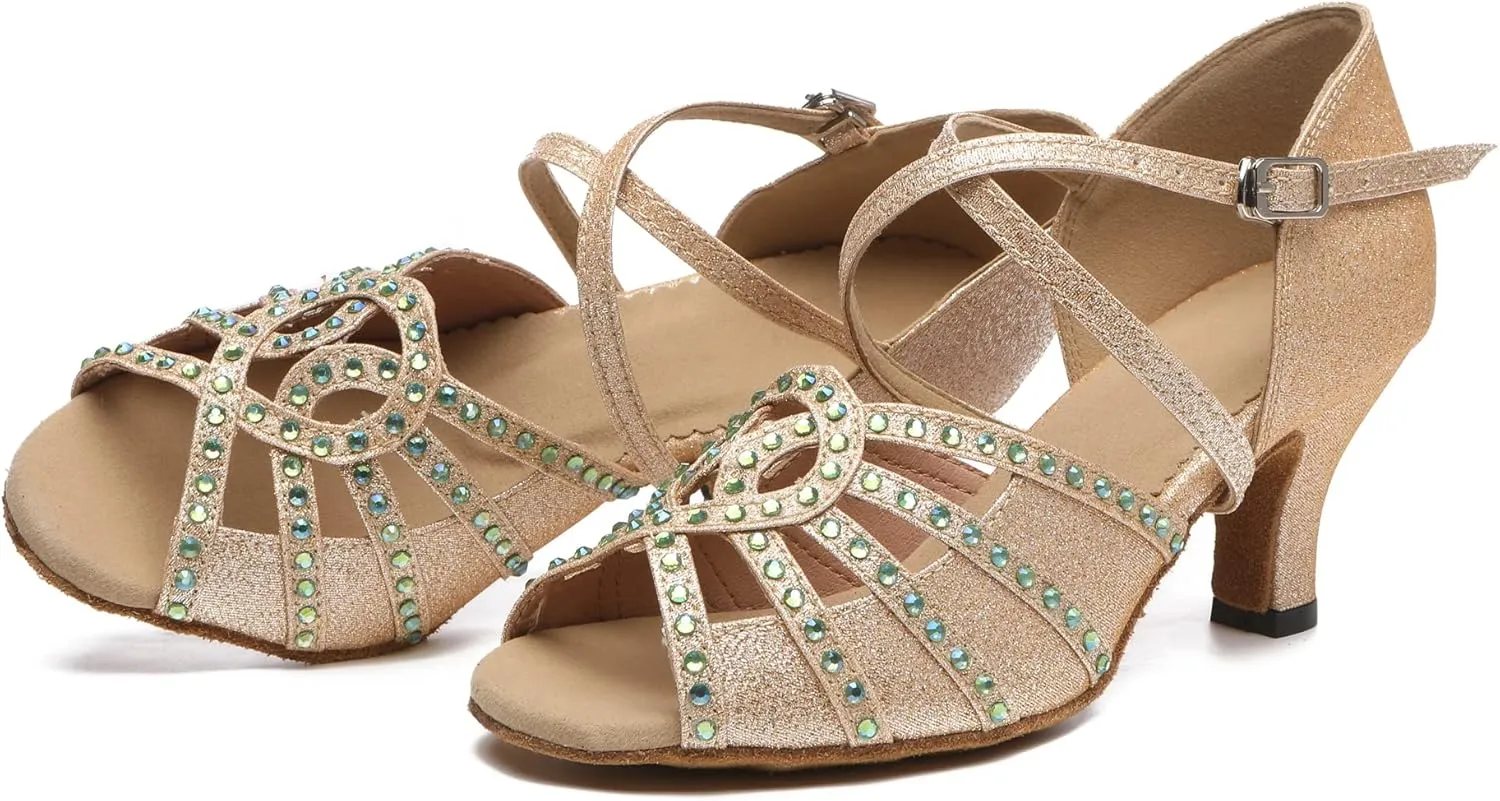 Minishion Womens Latin Dance Shoe Low Heel Wedding Party Sandals L518