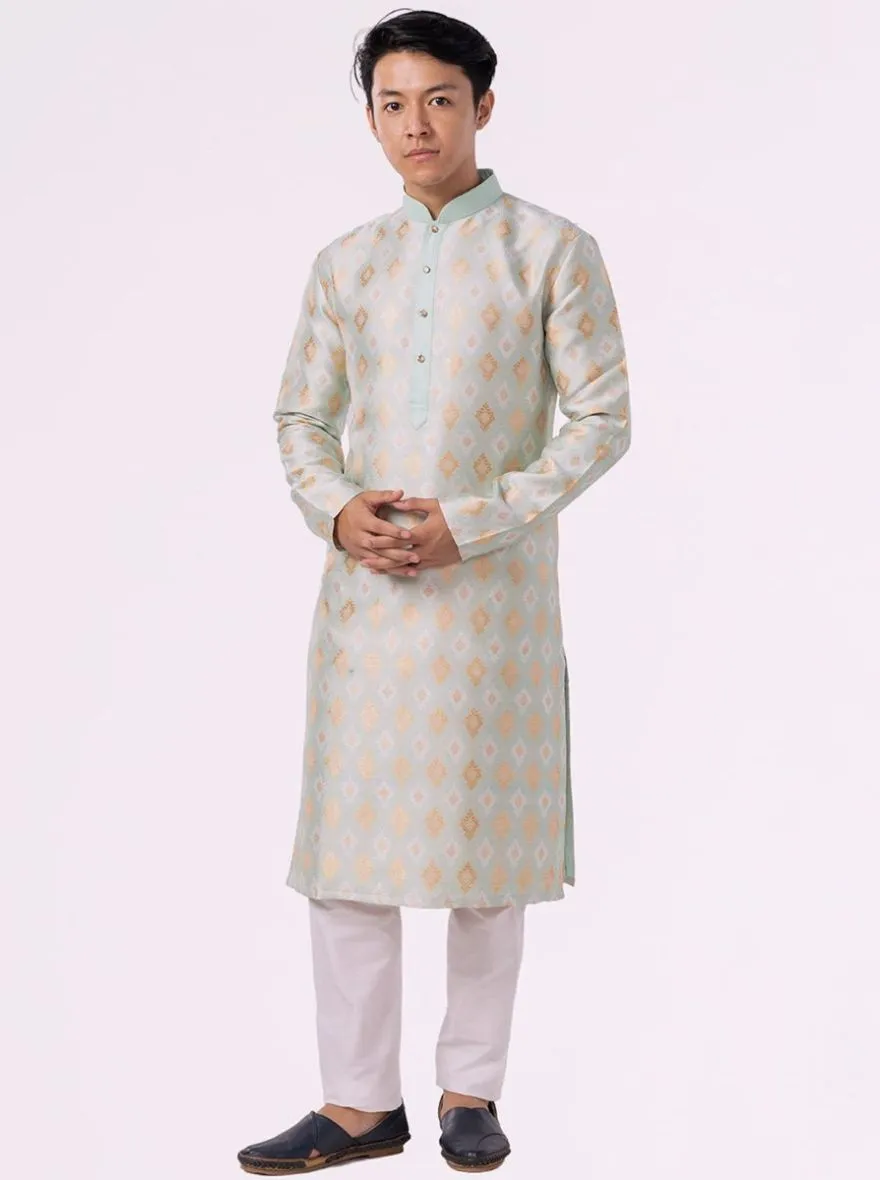Mint Green Printed Jacquard Kurta for Men