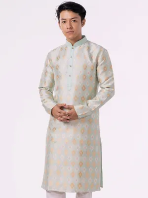 Mint Green Printed Jacquard Kurta for Men