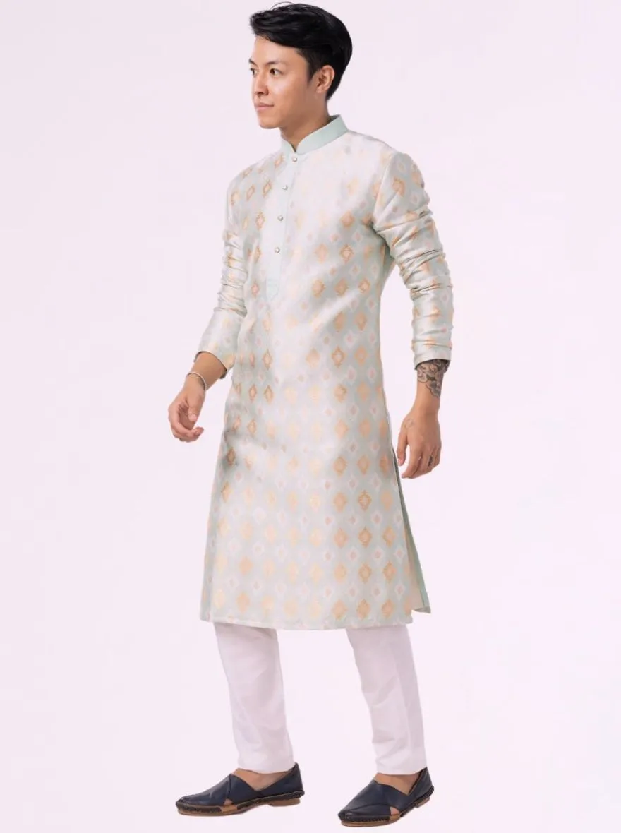 Mint Green Printed Jacquard Kurta for Men