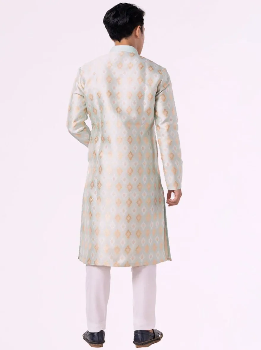 Mint Green Printed Jacquard Kurta for Men