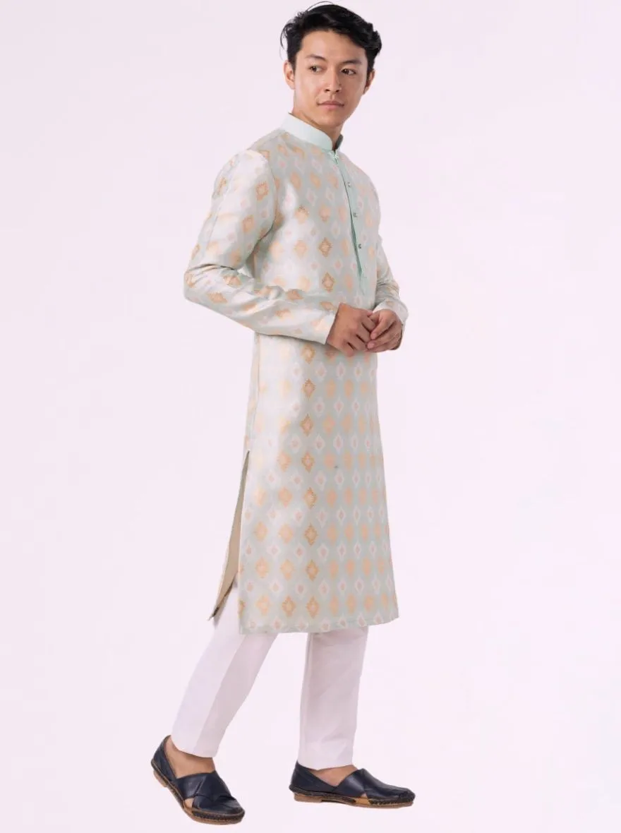 Mint Green Printed Jacquard Kurta for Men