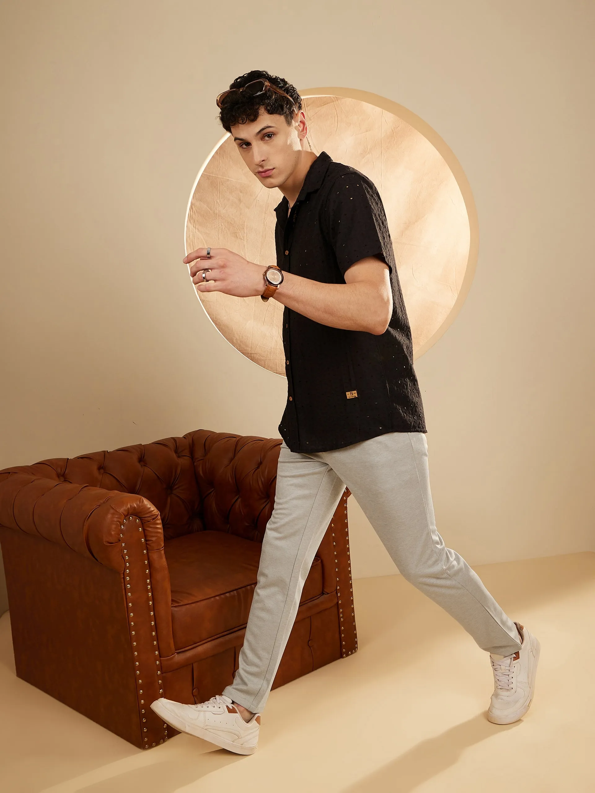Mint Green: Textured Stretchable Chinos