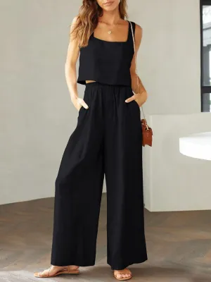Modern Chic Square Neck Crop Top and Wide Leg Pants Set