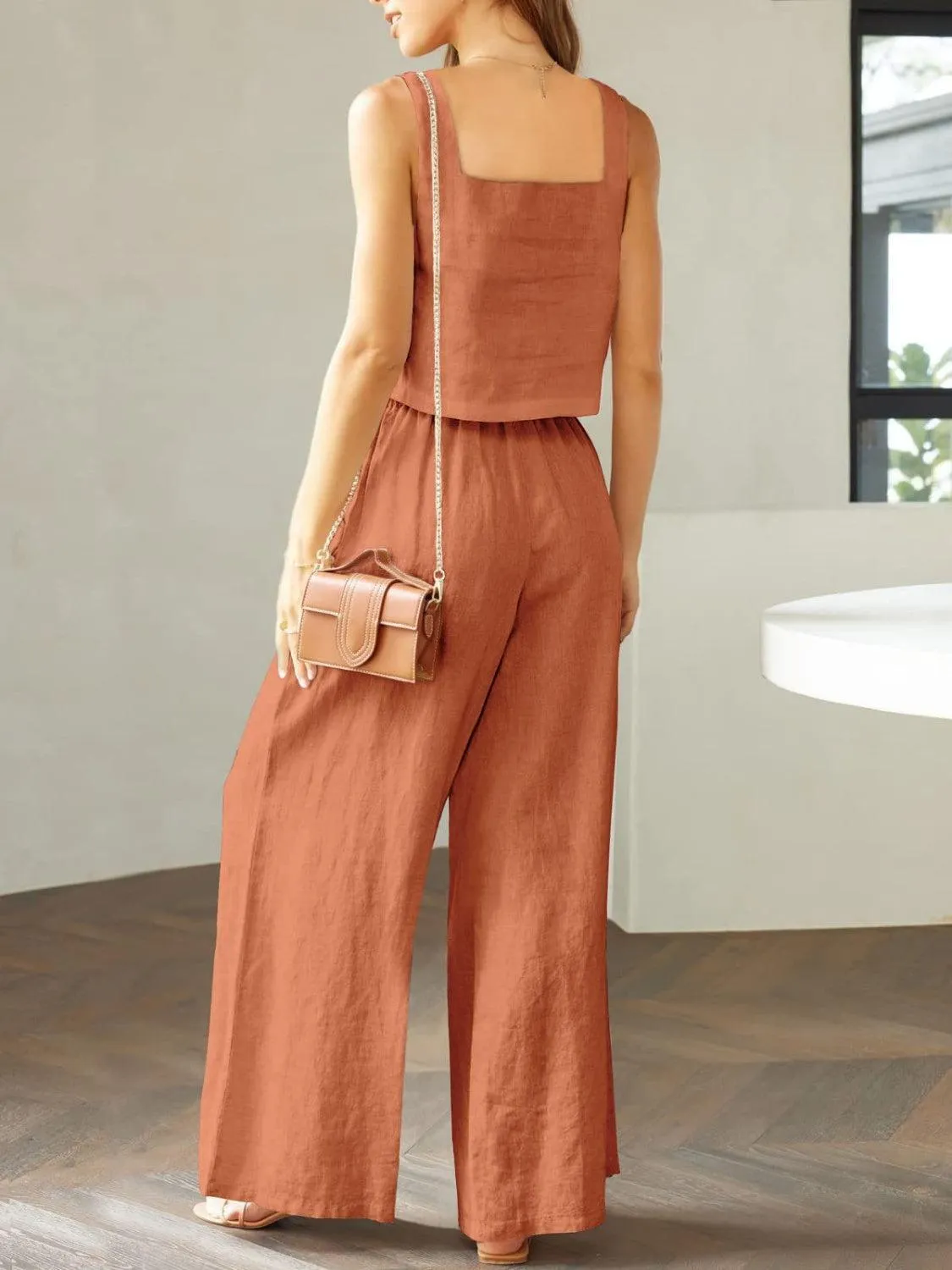 Modern Chic Square Neck Crop Top and Wide Leg Pants Set