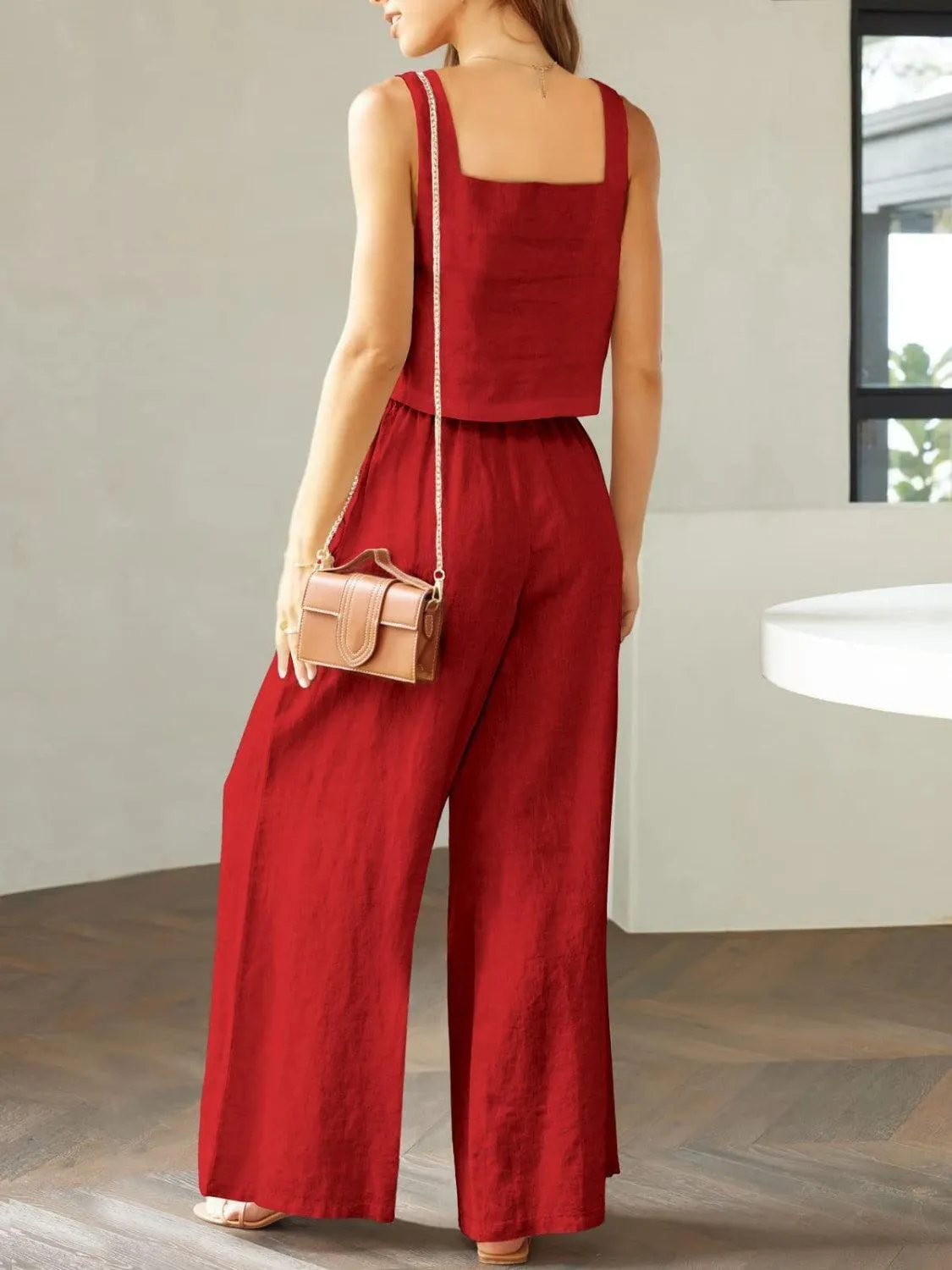 Modern Chic Square Neck Crop Top and Wide Leg Pants Set