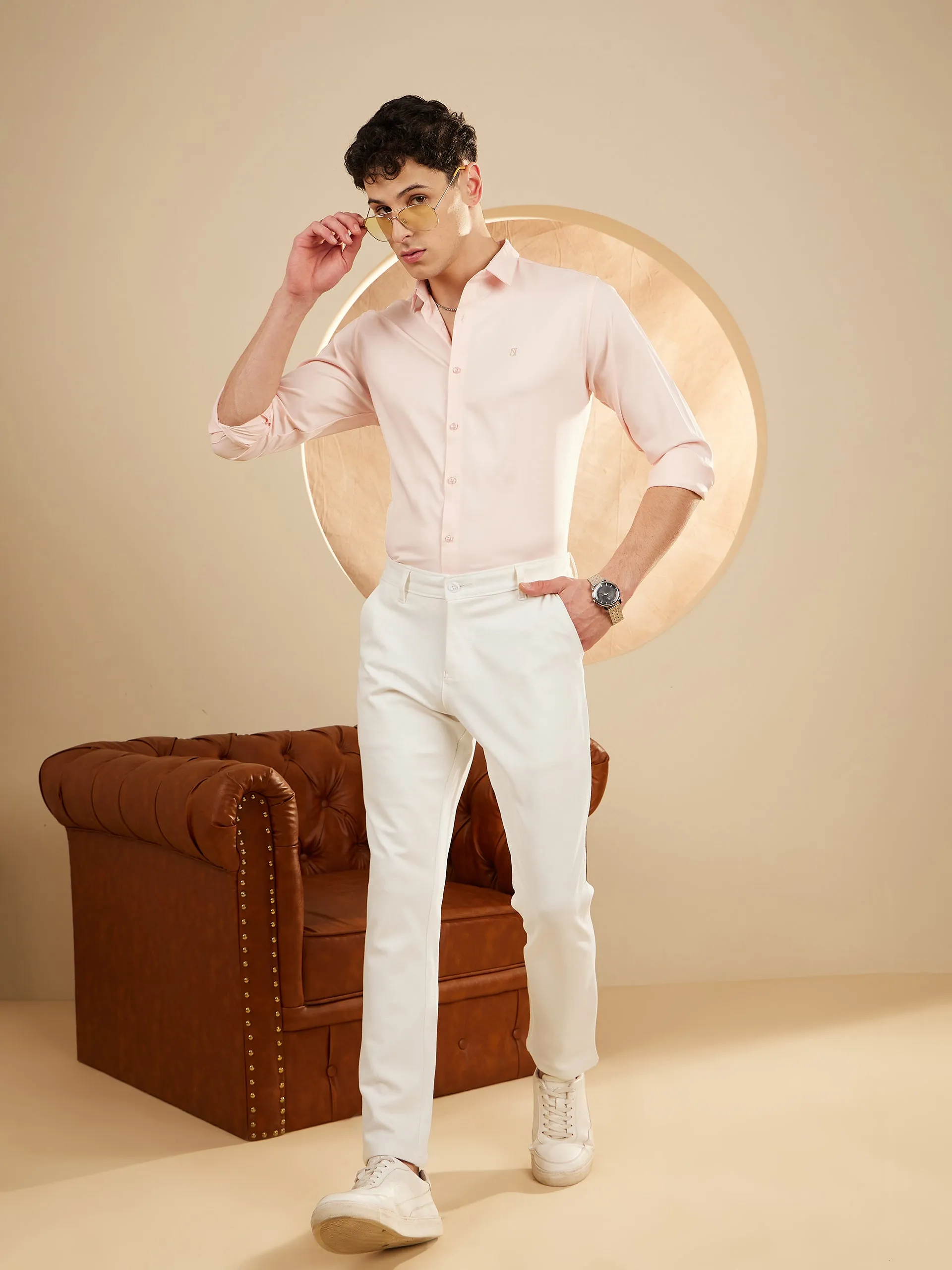 Off White: Textured Stretchable Chinos