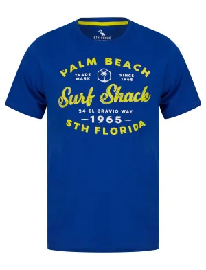 Palm Beach Motif Cotton Jersey T-Shirt in Sea Surf Blue - South Shore