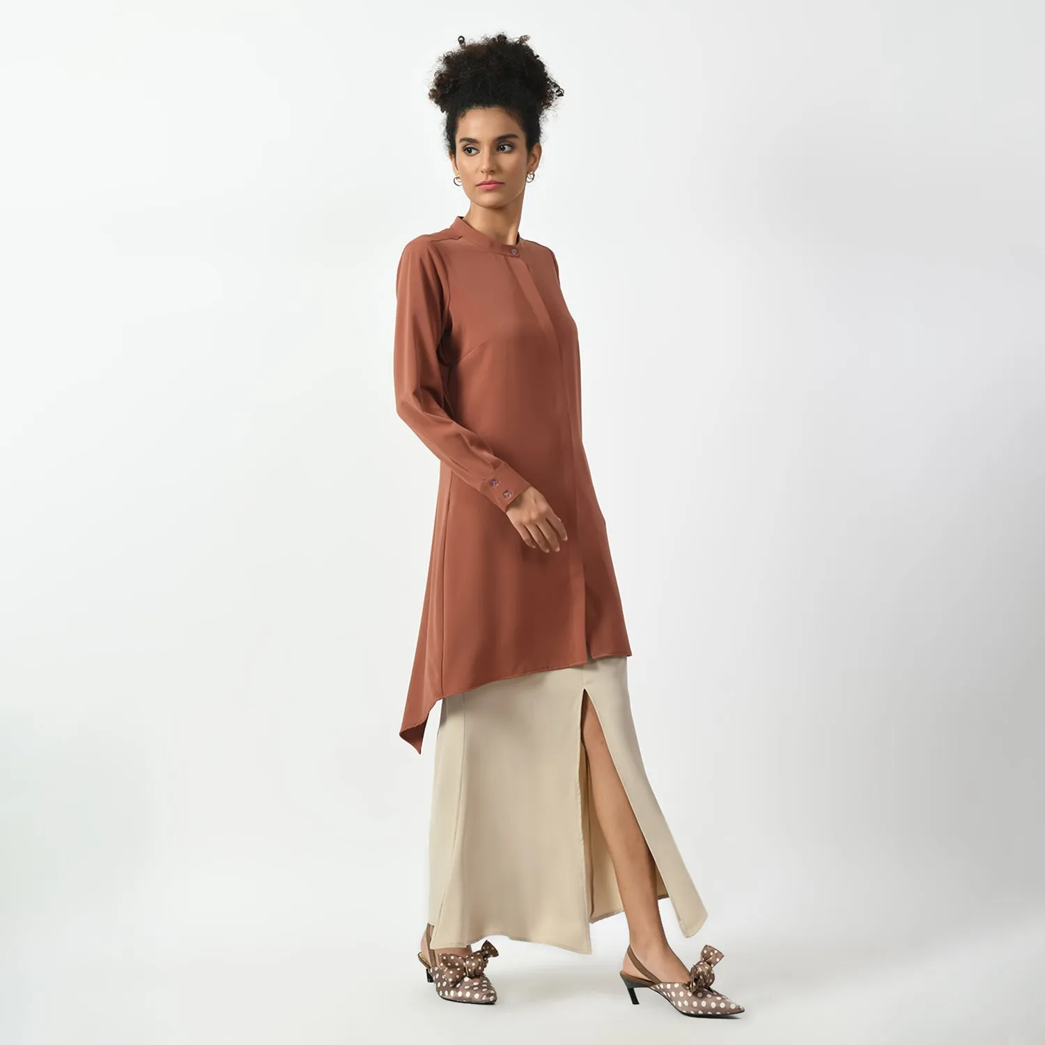 Peach Tunic With Mandarin Collar