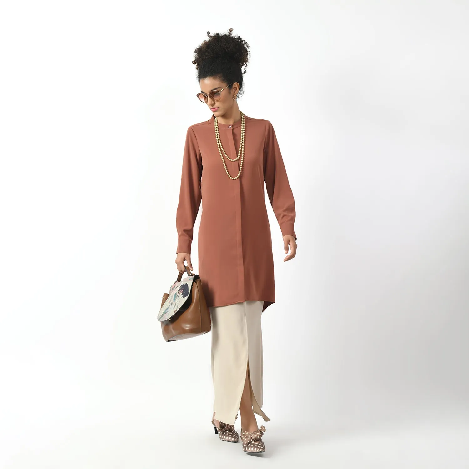Peach Tunic With Mandarin Collar