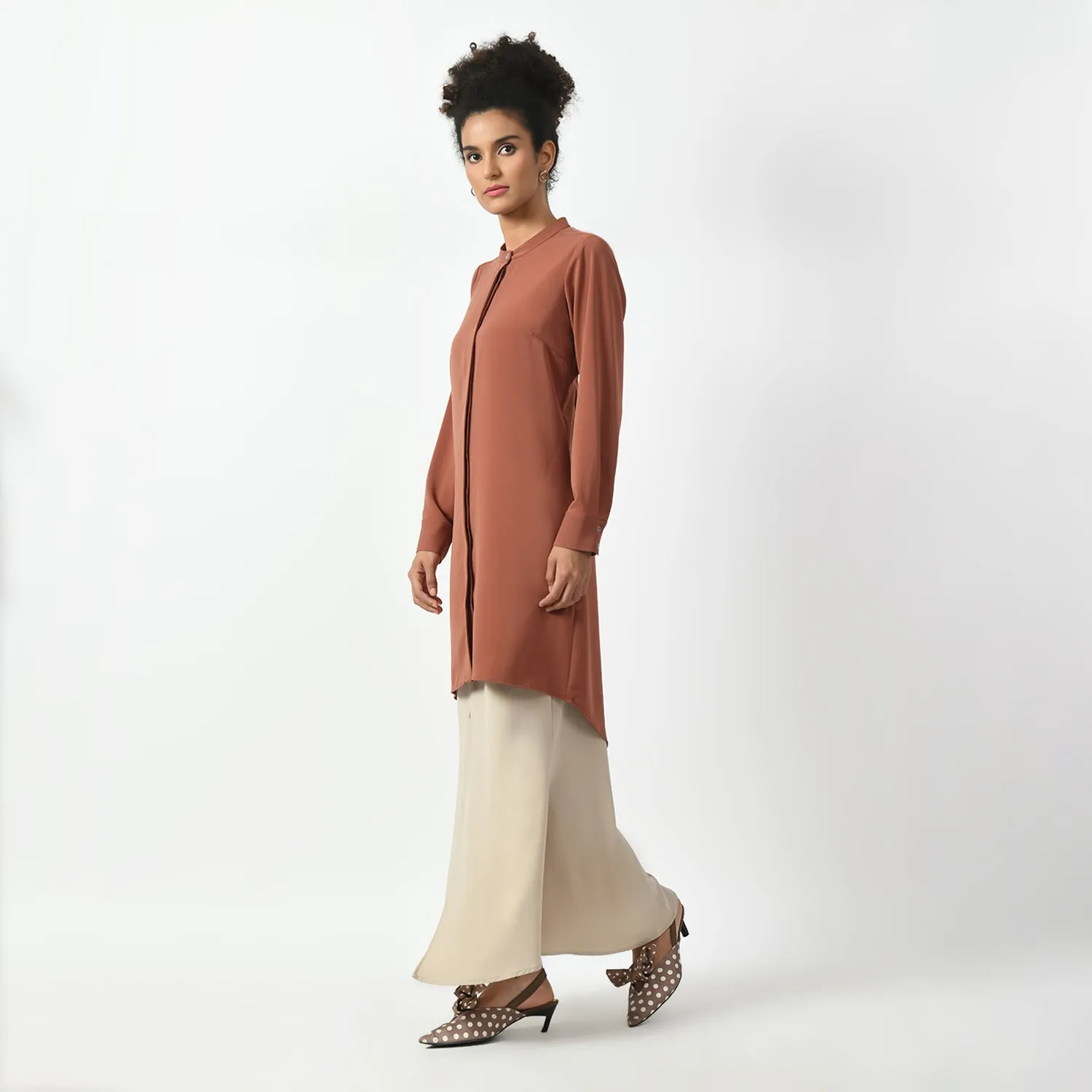Peach Tunic With Mandarin Collar