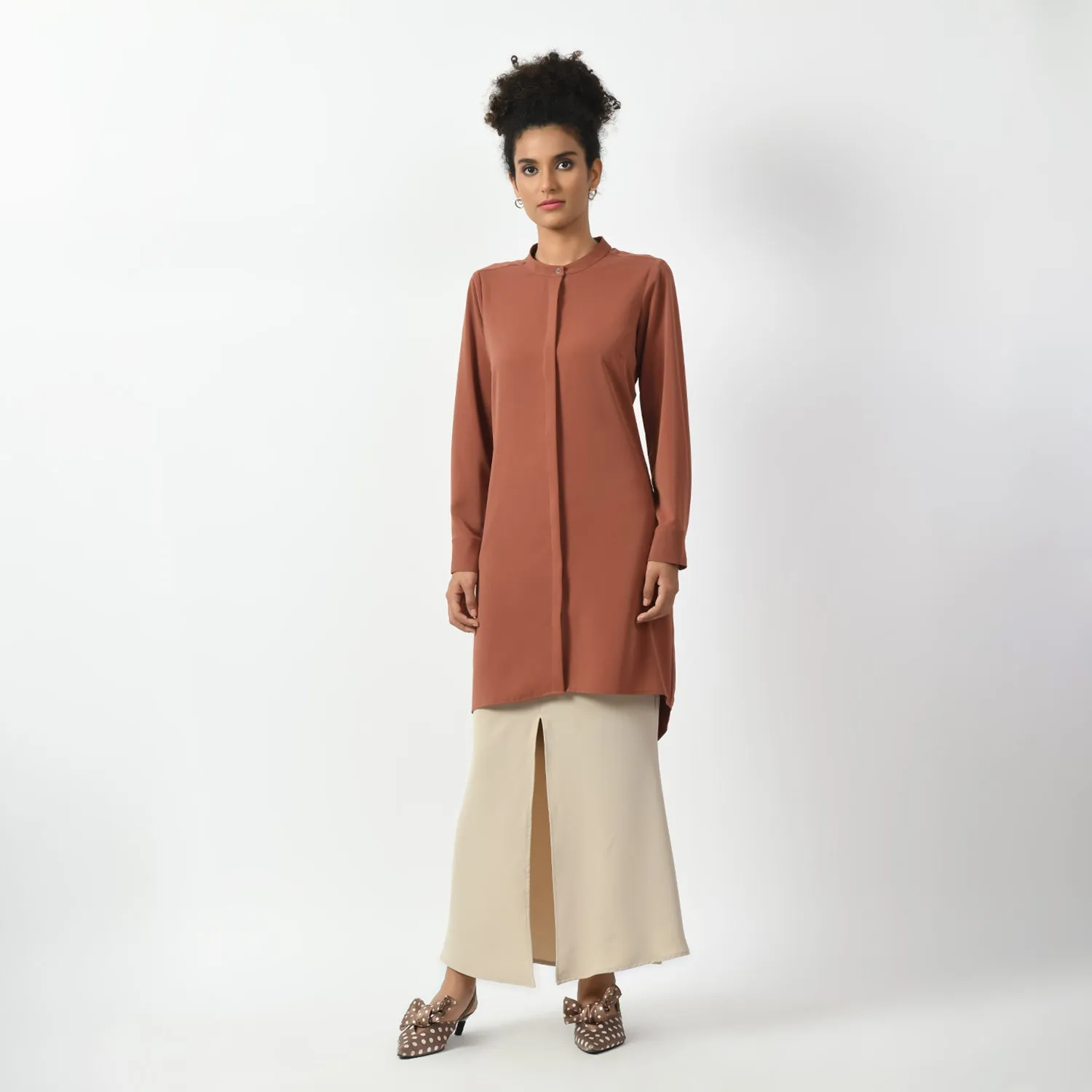Peach Tunic With Mandarin Collar