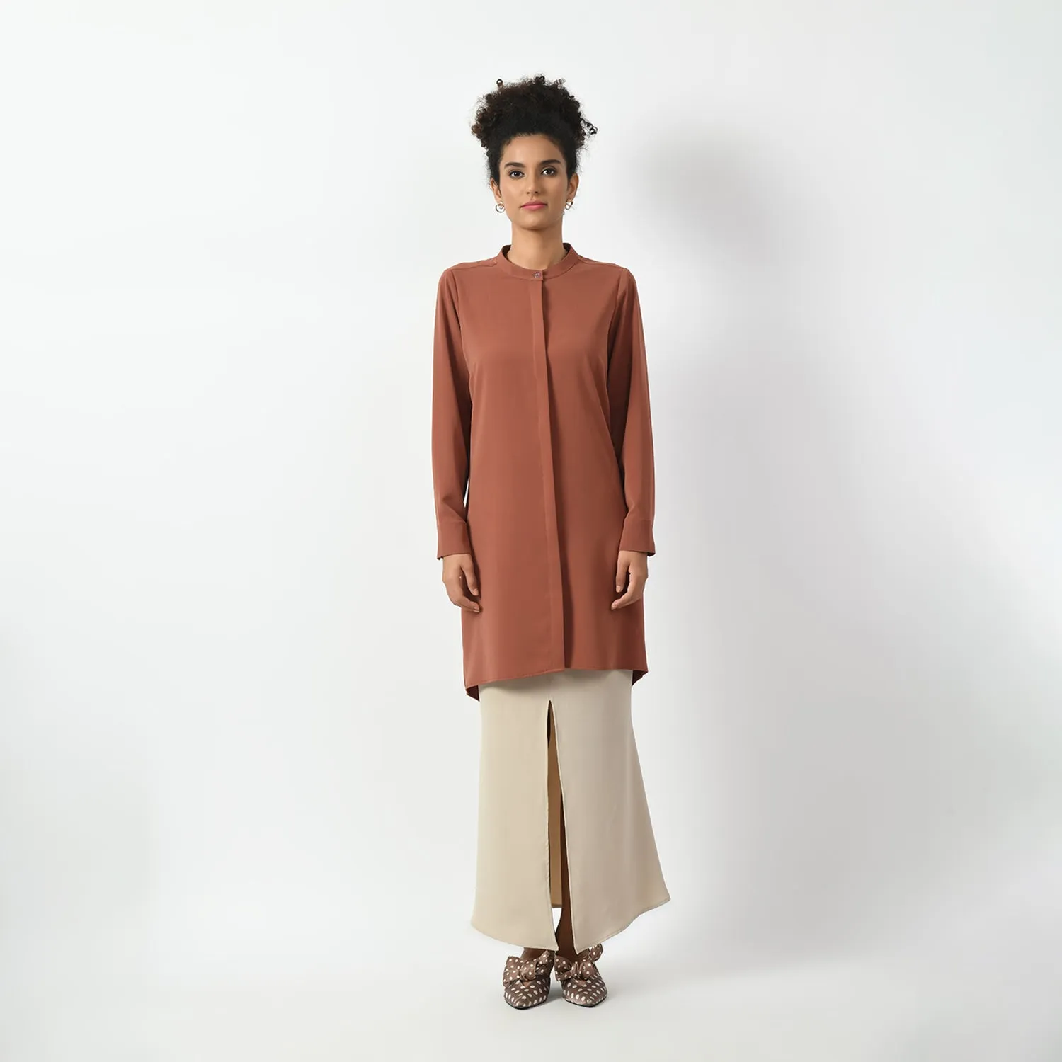 Peach Tunic With Mandarin Collar