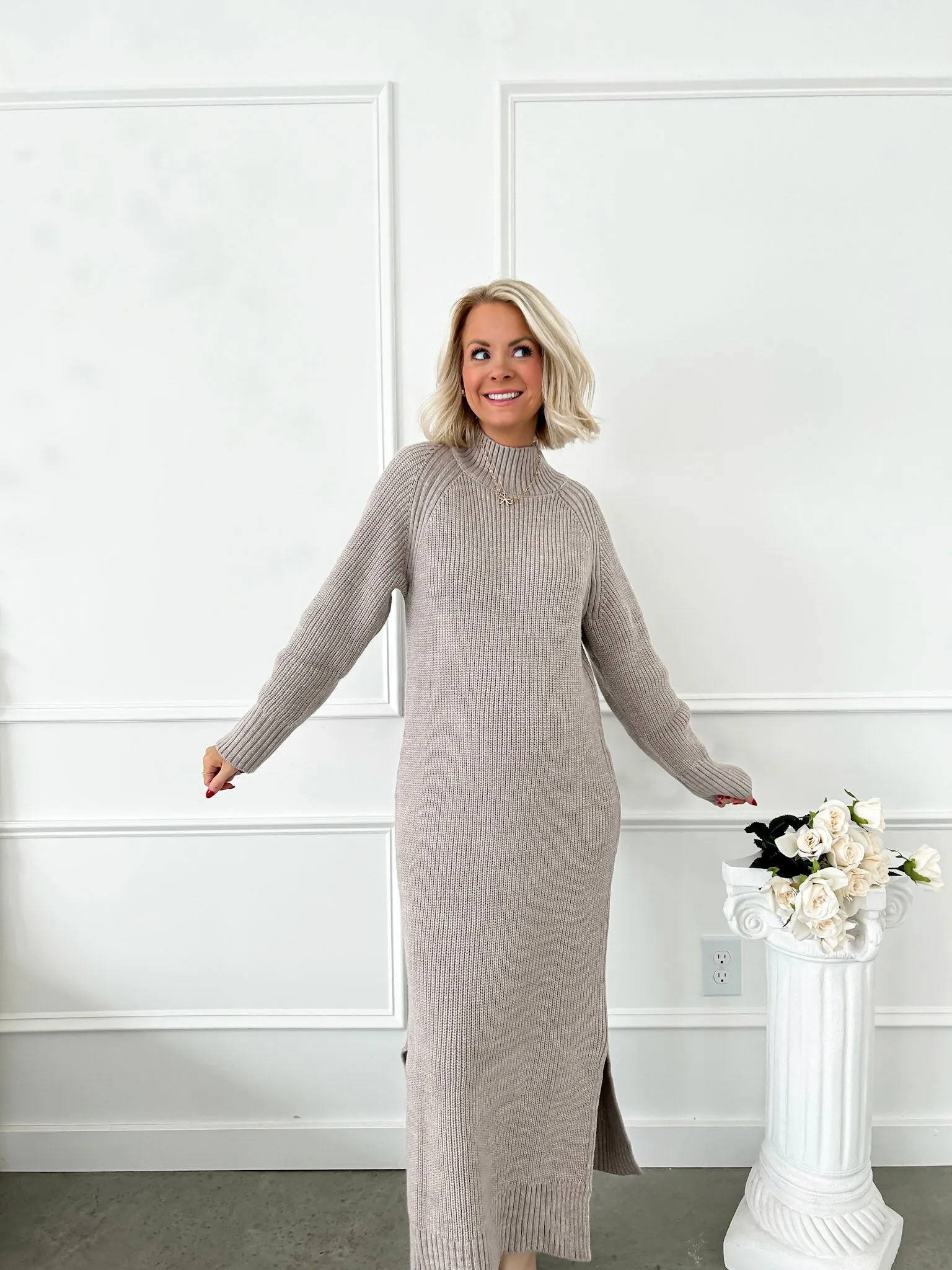 Quiet Confidence Taupe Sweater Maxi Dress