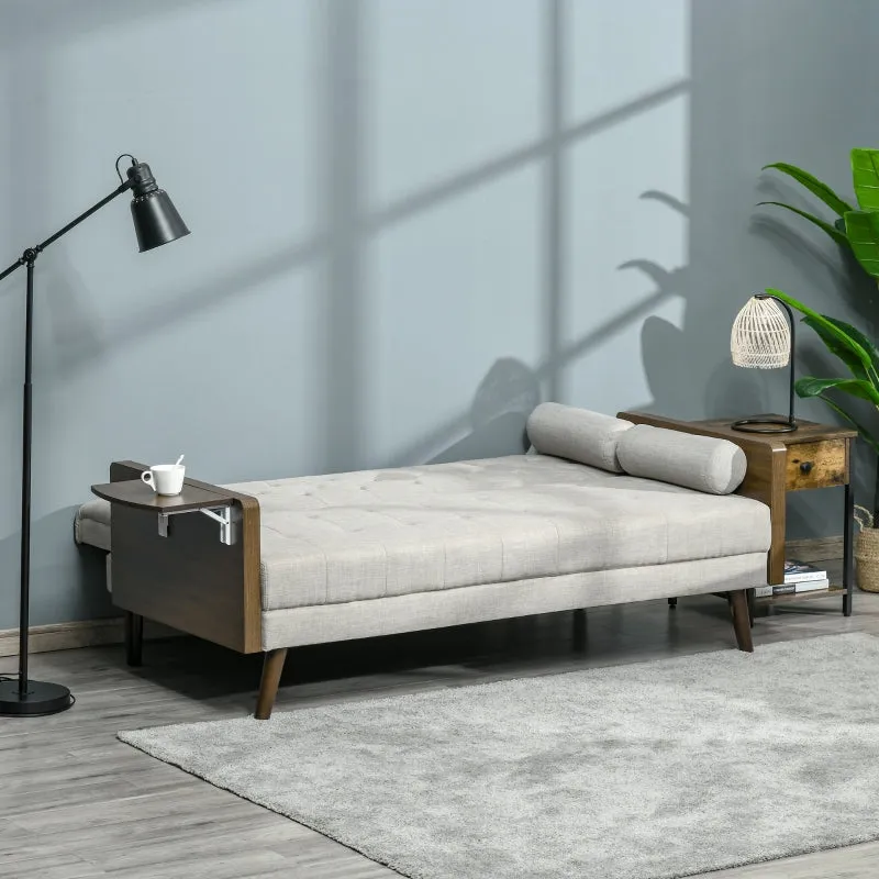 Retro White Three Seater Sofabed With Wooden Table