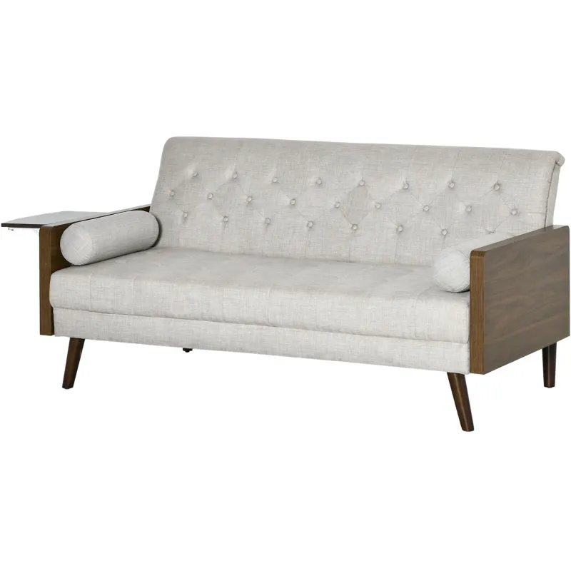 Retro White Three Seater Sofabed With Wooden Table