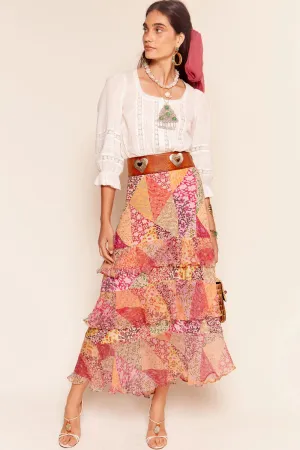 RIXO Preslee Skirt in Patchowork Blush