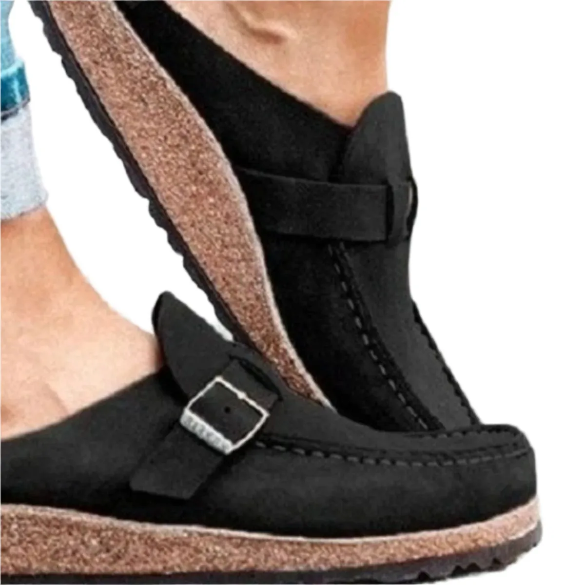 Round Toe Low Heel Buckle Loafers
