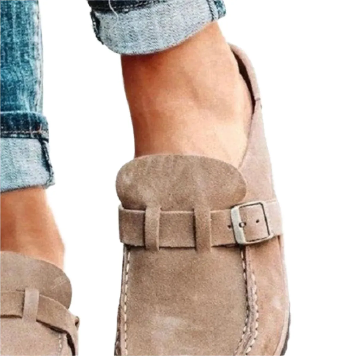Round Toe Low Heel Buckle Loafers