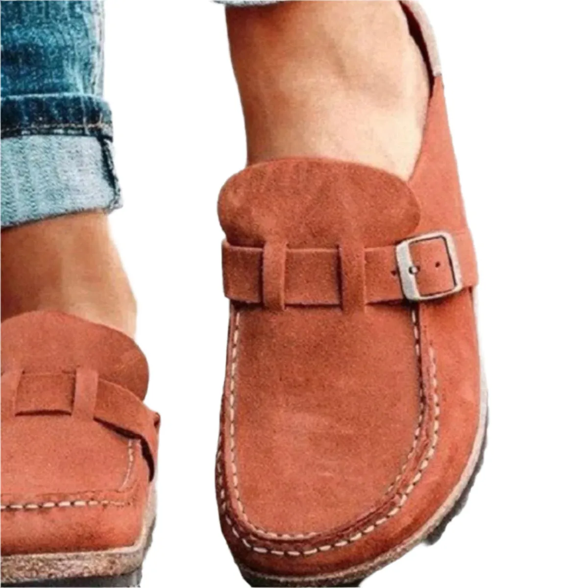 Round Toe Low Heel Buckle Loafers