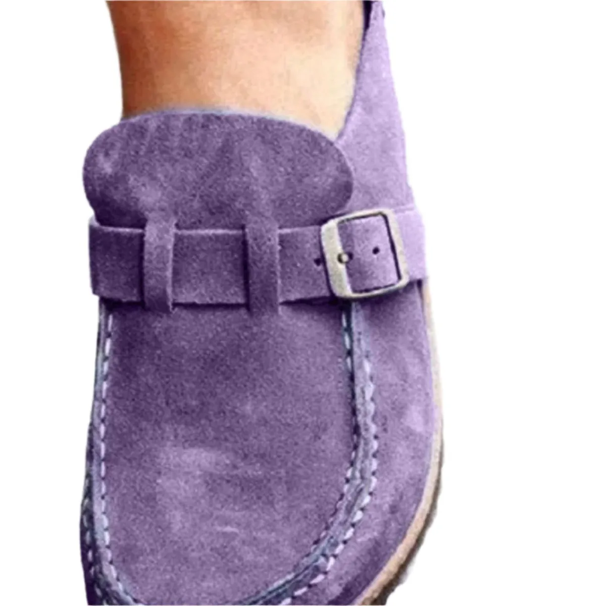 Round Toe Low Heel Buckle Loafers