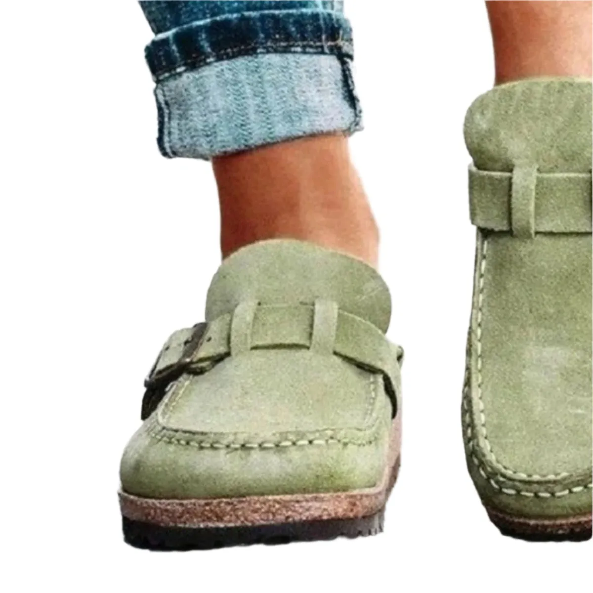 Round Toe Low Heel Buckle Loafers