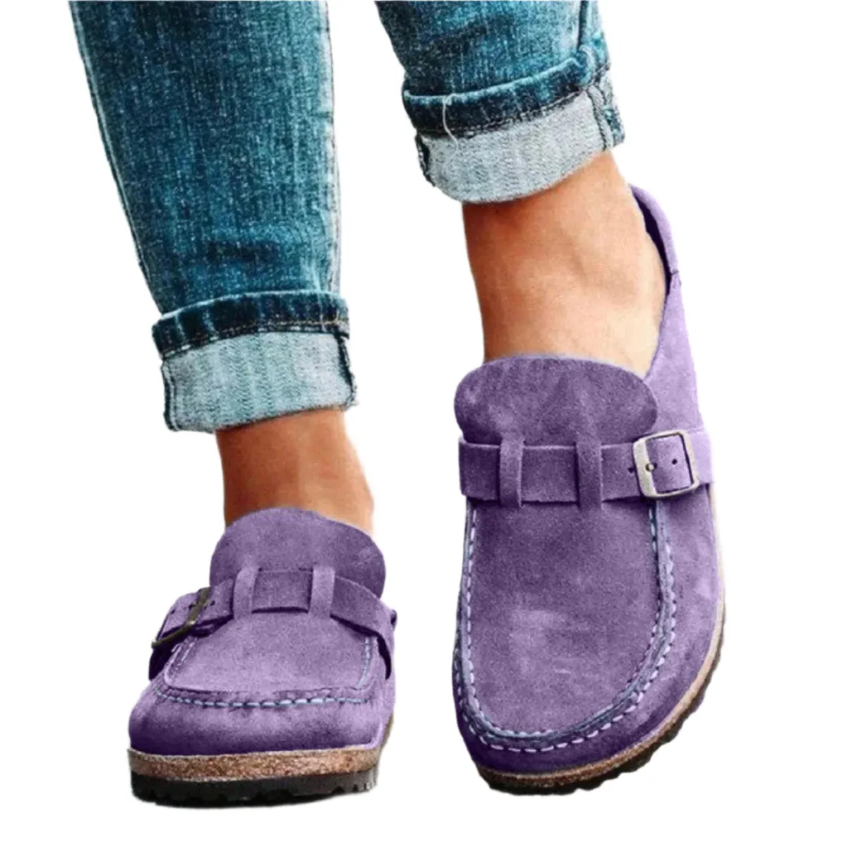 Round Toe Low Heel Buckle Loafers