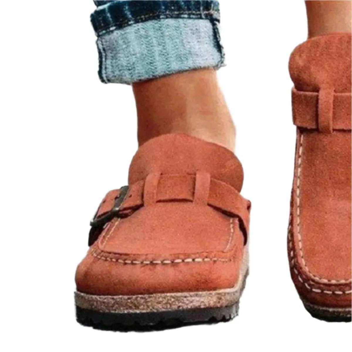 Round Toe Low Heel Buckle Loafers