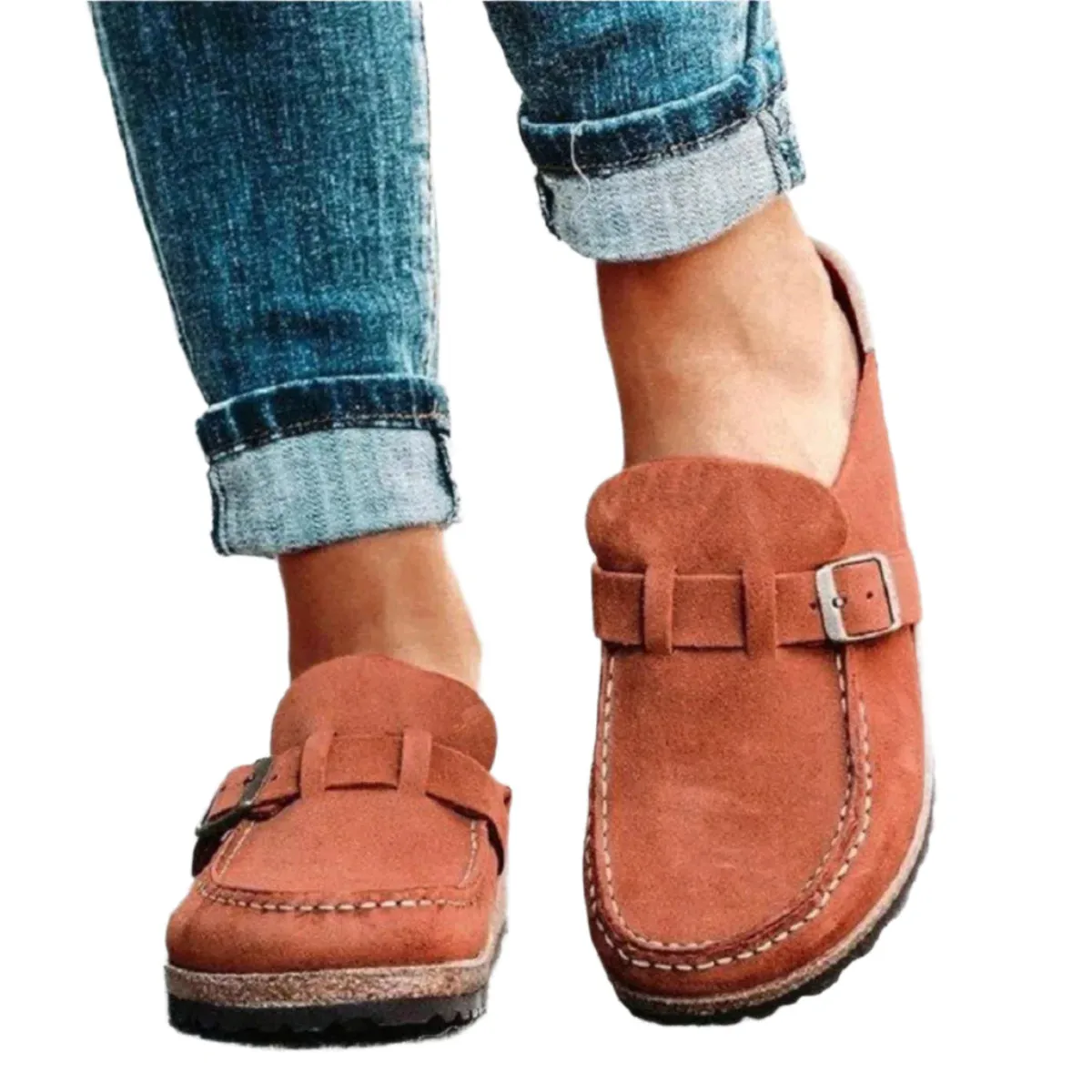 Round Toe Low Heel Buckle Loafers
