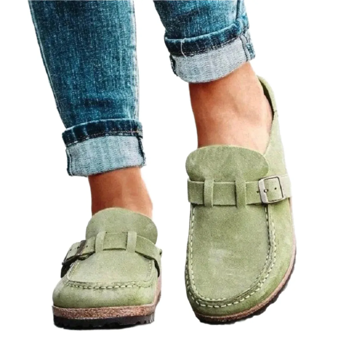 Round Toe Low Heel Buckle Loafers