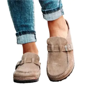 Round Toe Low Heel Buckle Loafers