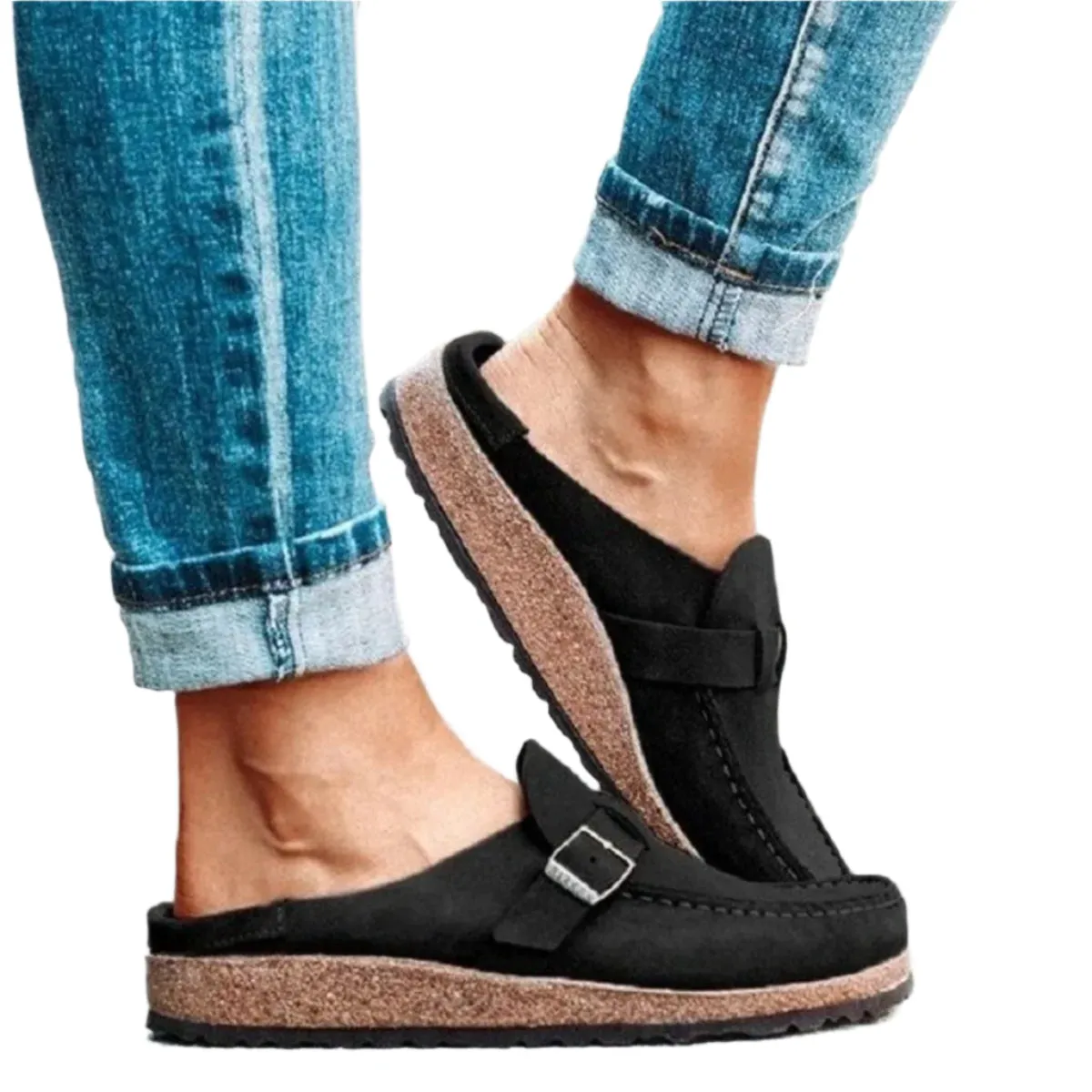Round Toe Low Heel Buckle Loafers