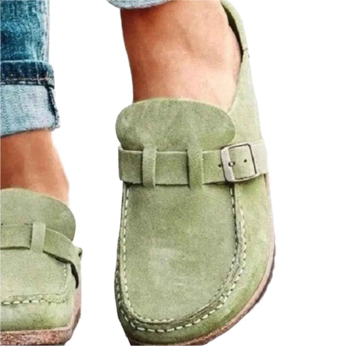 Round Toe Low Heel Buckle Loafers