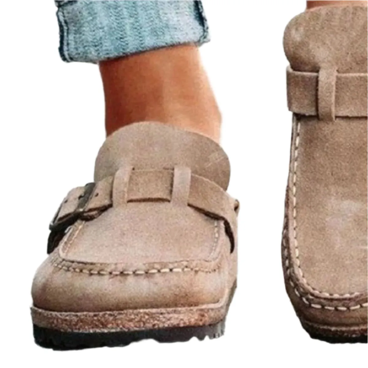 Round Toe Low Heel Buckle Loafers