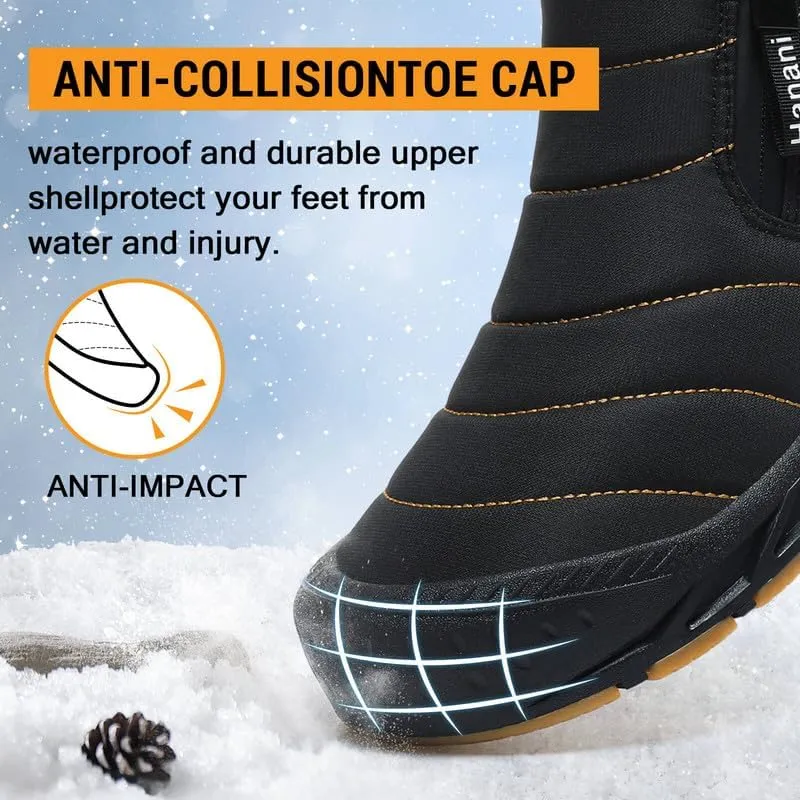 Snow Boots Mens Waterproof Winter Boots Fur Lined Warm Ankle Boots Zipper Closure Slip on Outdoor Boot Comfortable Walking Shoes