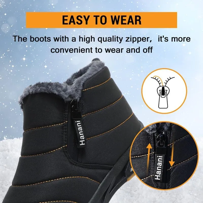 Snow Boots Mens Waterproof Winter Boots Fur Lined Warm Ankle Boots Zipper Closure Slip on Outdoor Boot Comfortable Walking Shoes