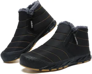 Snow Boots Mens Waterproof Winter Boots Fur Lined Warm Ankle Boots Zipper Closure Slip on Outdoor Boot Comfortable Walking Shoes
