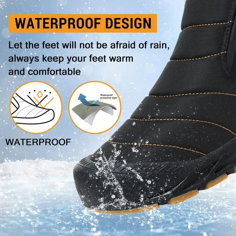 Snow Boots Mens Waterproof Winter Boots Fur Lined Warm Ankle Boots Zipper Closure Slip on Outdoor Boot Comfortable Walking Shoes