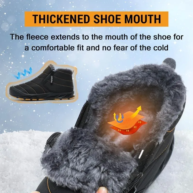 Snow Boots Mens Waterproof Winter Boots Fur Lined Warm Ankle Boots Zipper Closure Slip on Outdoor Boot Comfortable Walking Shoes