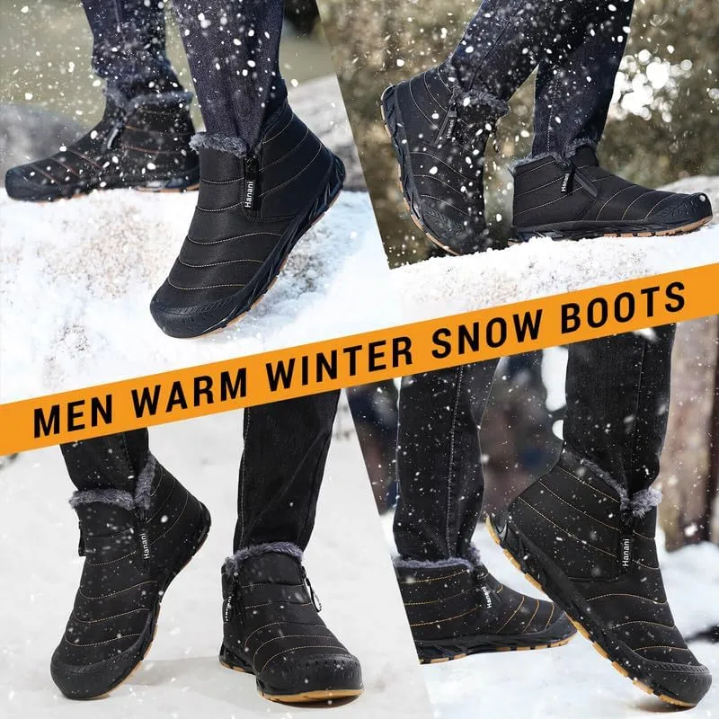 Snow Boots Mens Waterproof Winter Boots Fur Lined Warm Ankle Boots Zipper Closure Slip on Outdoor Boot Comfortable Walking Shoes