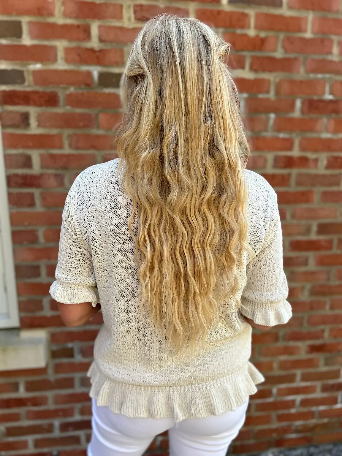 Stone Ruffle Trim Knit Top Ivy