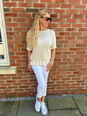 Stone Ruffle Trim Knit Top Ivy