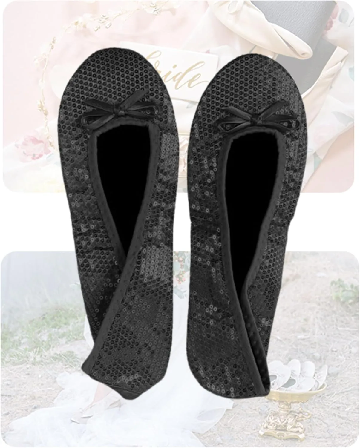 Stylish Foldable Ballet Flats for Women Portable Roll Up Travel Shoes for Wedding Bridesmaid Includes Carrying Pouch