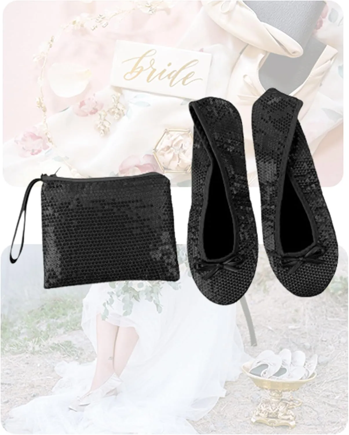 Stylish Foldable Ballet Flats for Women Portable Roll Up Travel Shoes for Wedding Bridesmaid Includes Carrying Pouch