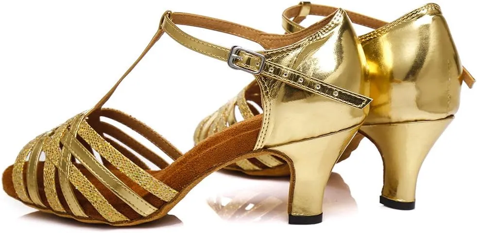 SWDZM Latin Dance Shoes For Women Satin Open Toe Suede Sole Professional Ballroom Salsa Chacha Practice Performance Dance Shoes Model-SS331