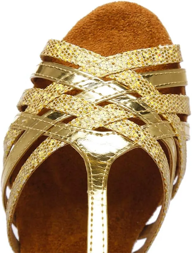 SWDZM Latin Dance Shoes For Women Satin Open Toe Suede Sole Professional Ballroom Salsa Chacha Practice Performance Dance Shoes Model-SS331