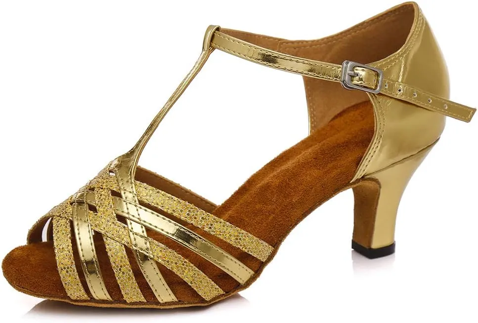 SWDZM Latin Dance Shoes For Women Satin Open Toe Suede Sole Professional Ballroom Salsa Chacha Practice Performance Dance Shoes Model-SS331