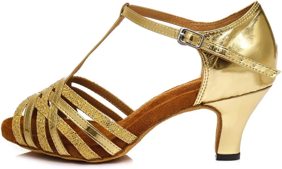 SWDZM Latin Dance Shoes For Women Satin Open Toe Suede Sole Professional Ballroom Salsa Chacha Practice Performance Dance Shoes Model-SS331