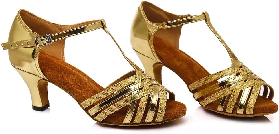SWDZM Latin Dance Shoes For Women Satin Open Toe Suede Sole Professional Ballroom Salsa Chacha Practice Performance Dance Shoes Model-SS331