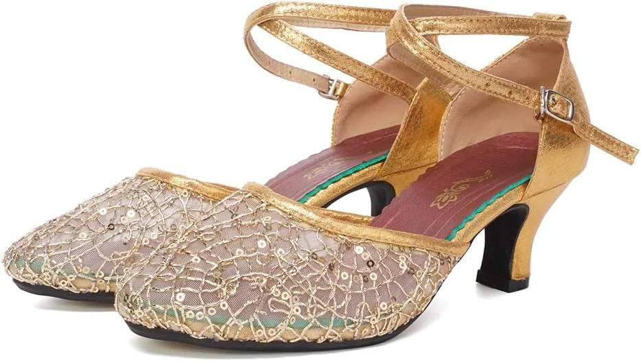 SWDZM Women's Closed Toe Ballroom Latin Dance Shoes Salsa Dancing Heels Comfortable Dress Shoes